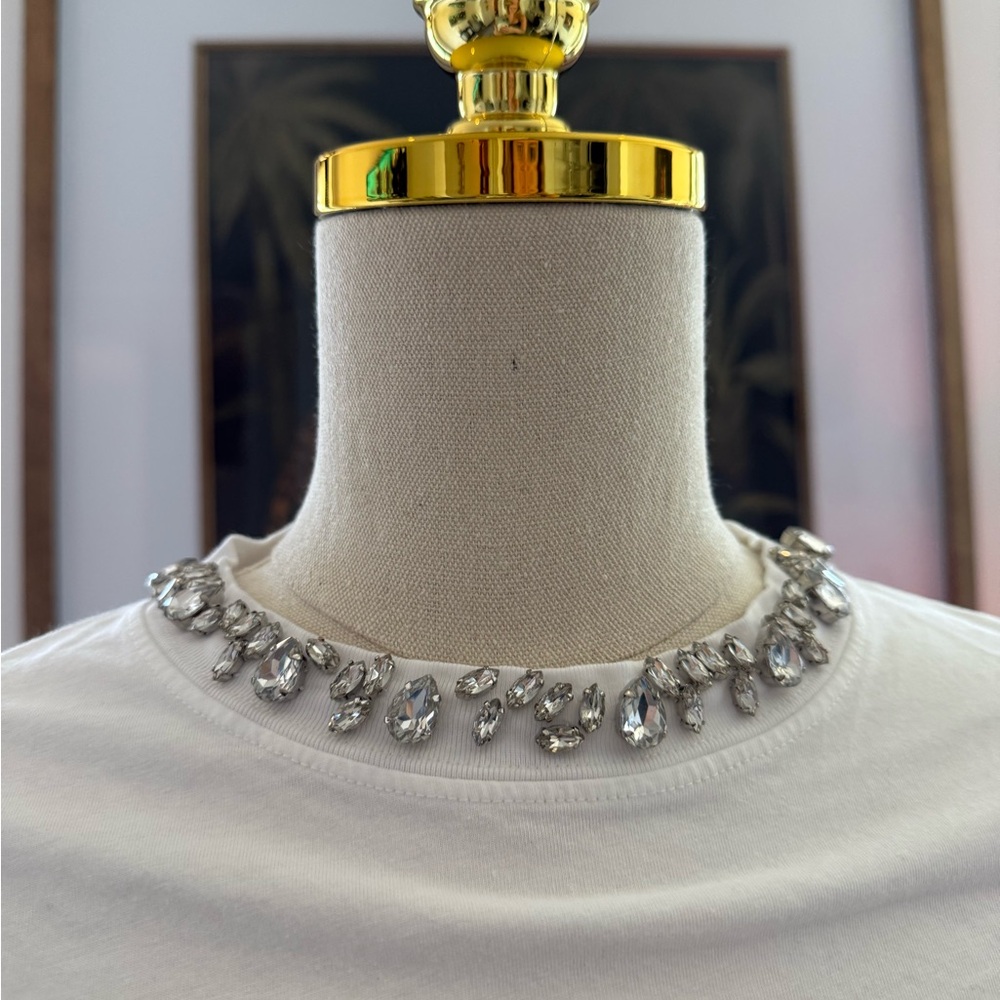 Golden Goose Embellished Crystal Tee – White Rhinestone Star Shirt Made in Italy